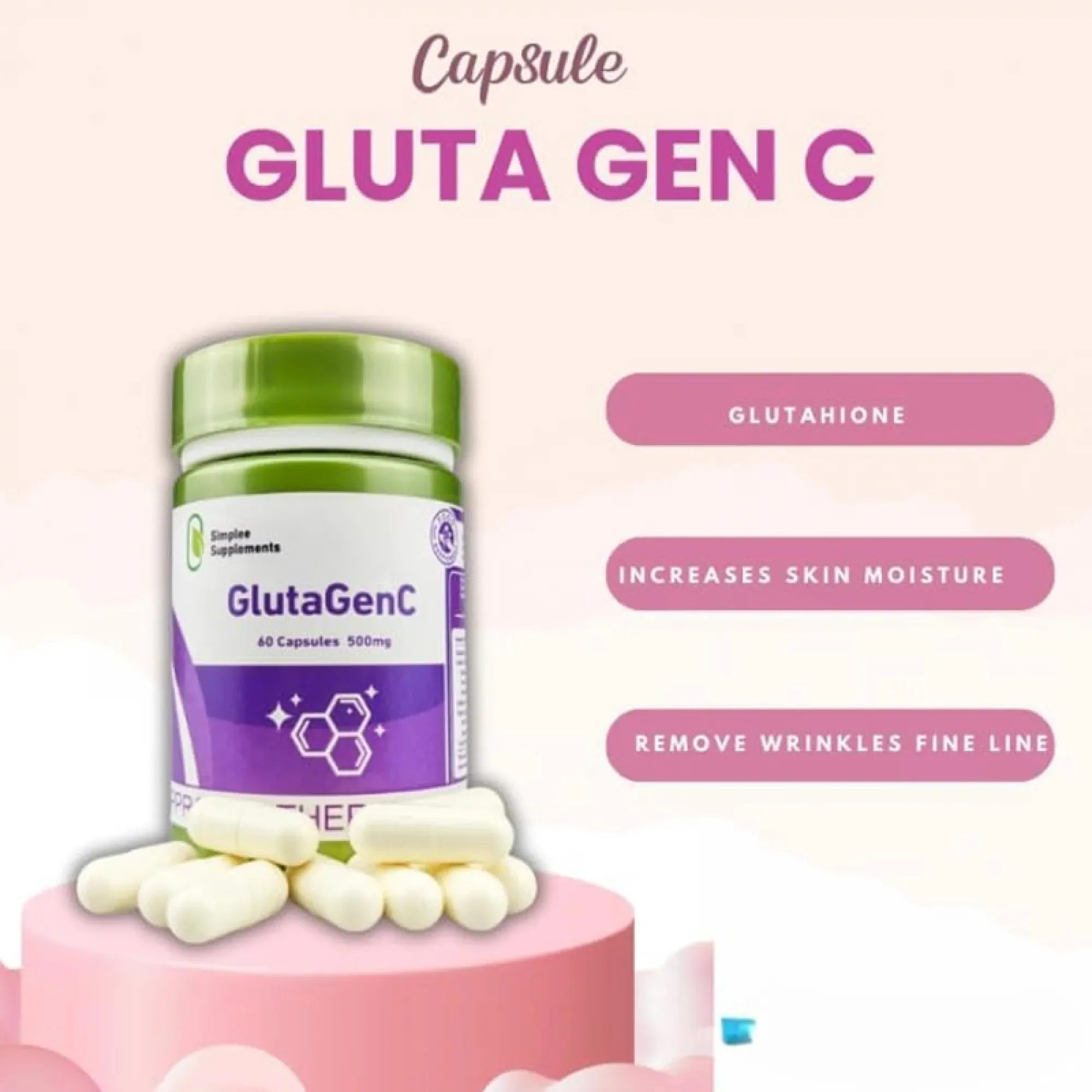 Simplee Supplements GlutaGenC – 500mg Skin Brightening & Antioxidant Simplee Supplements GlutaGenC – 500mg Skin Brightening & Antioxidant