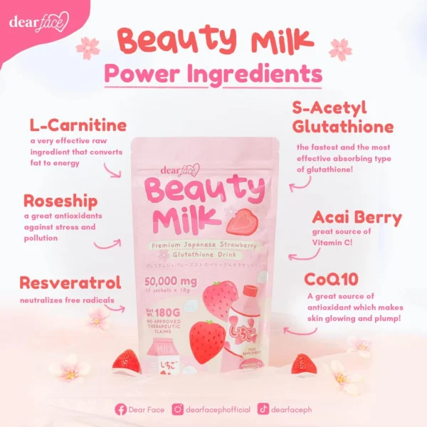 Dear Face Beauty Milk Premium Japanese Strawberry Glutathione Drink
