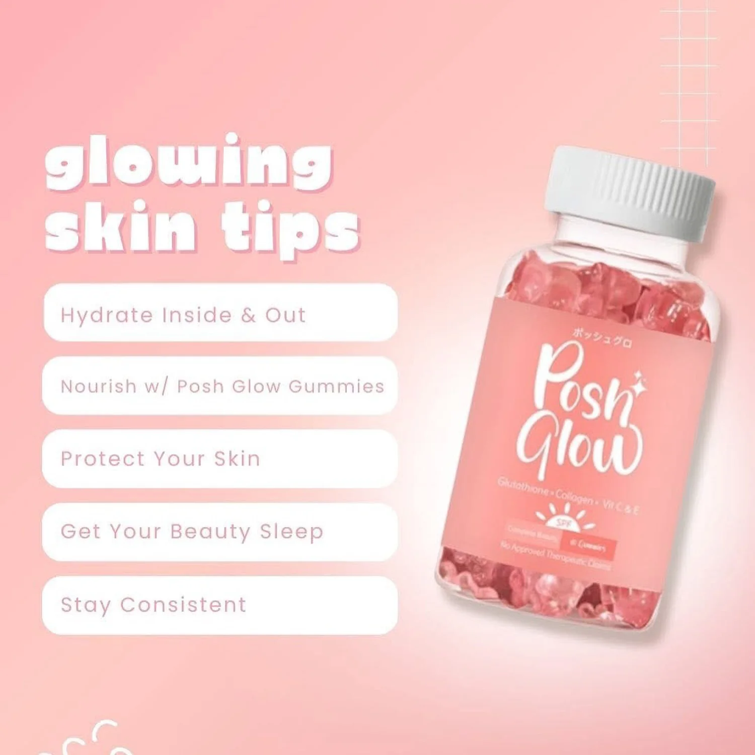 Posh Glow All-In-One Beauty Gummy – Lychee Flavor Posh Glow All-In-One Beauty Gummy – Lychee Flavor