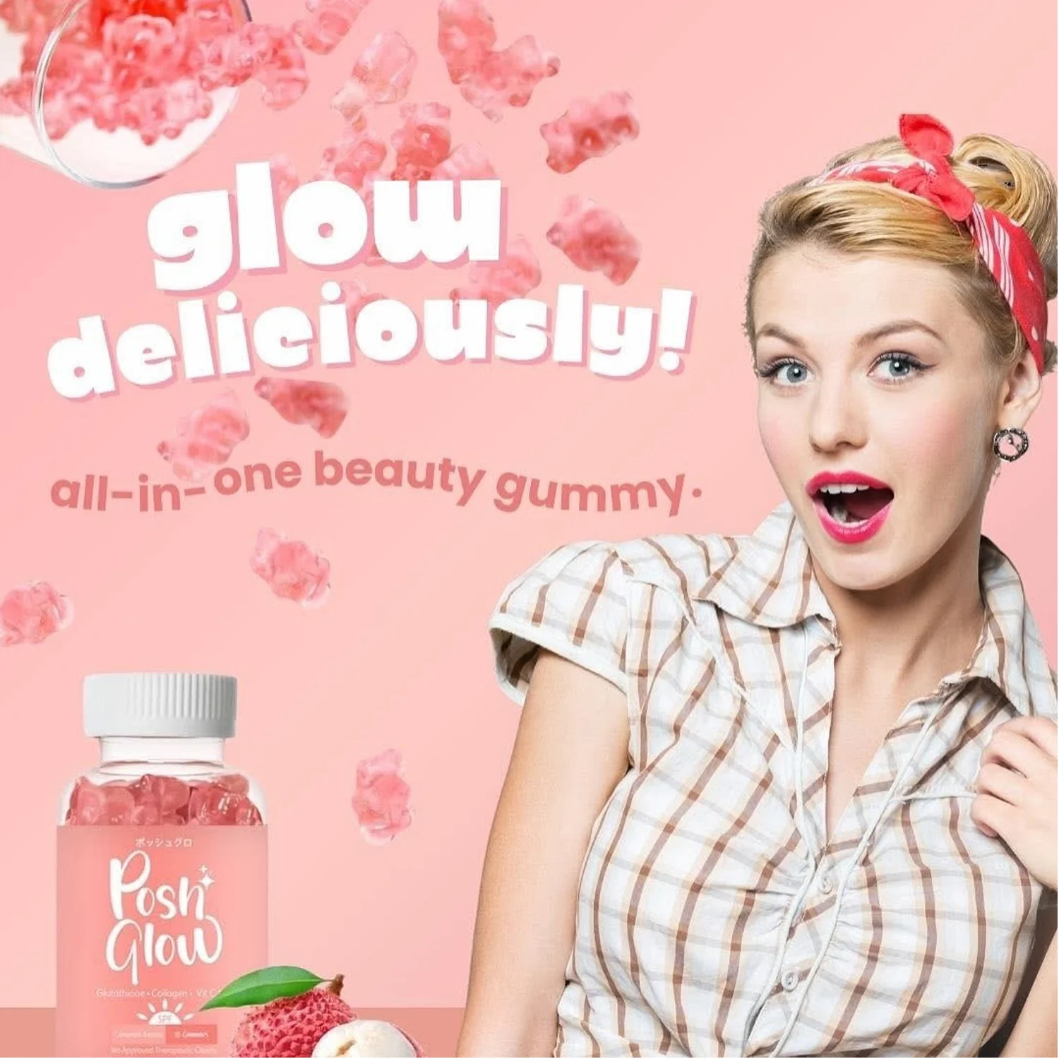Posh Glow All-In-One Beauty Gummy – Lychee Flavor Posh Glow All-In-One Beauty Gummy – Lychee Flavor
