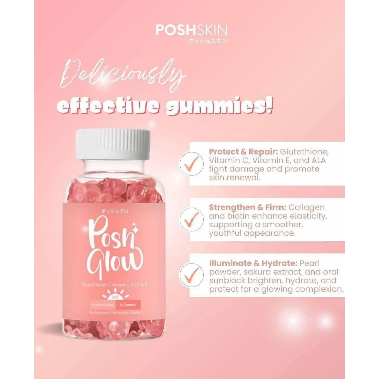 Posh Glow All-In-One Beauty Gummy – Lychee Flavor Posh Glow All-In-One Beauty Gummy – Lychee Flavor